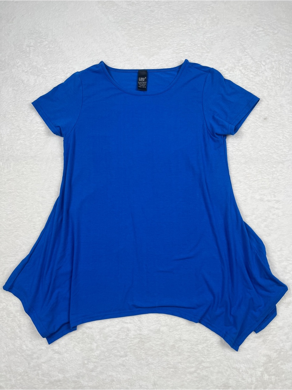 Lildy Solid Symmetrical Hemline Tunic Top Blue Size S/M